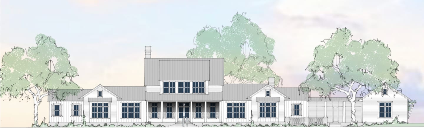 Watercolor elevation rendering of a new home