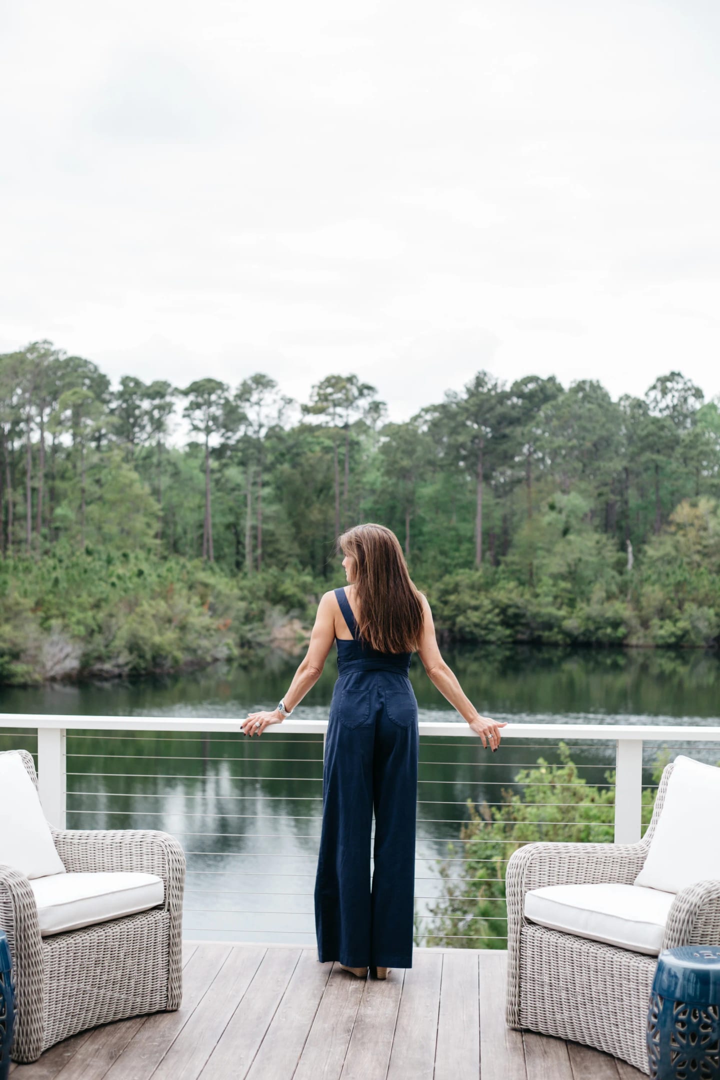Lisa on dock, Duck Crossing Residence in Palmetto Bluff, South Carolina