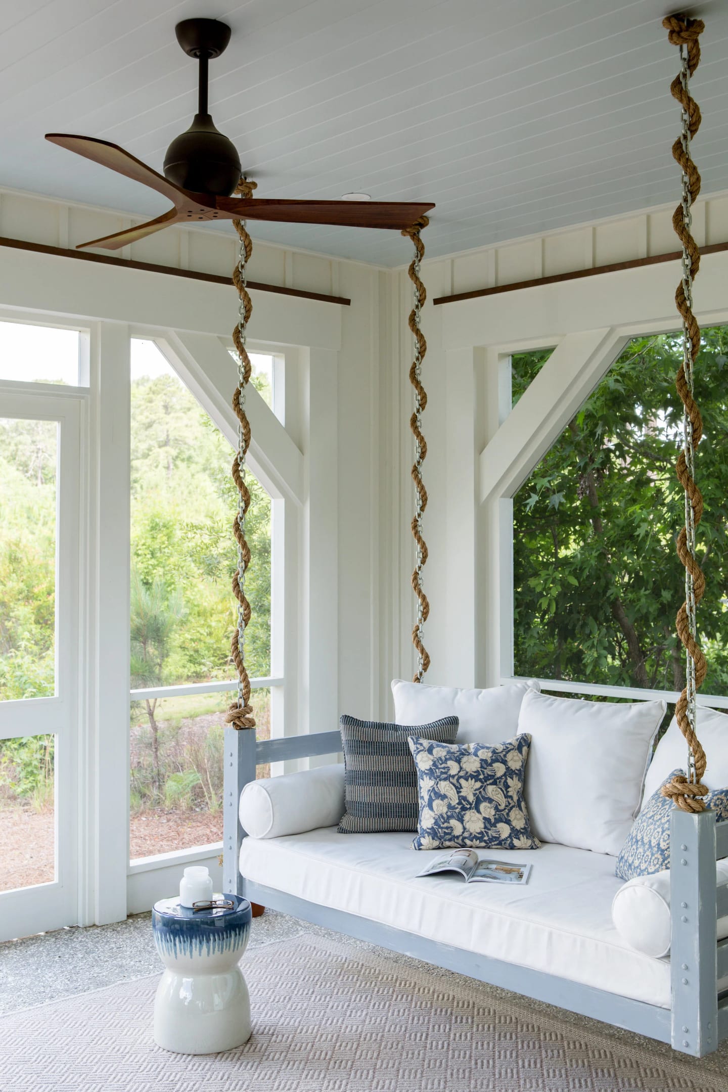 Porch bed swing, Duck Crossing Residence in Palmetto Bluff, South Carolina