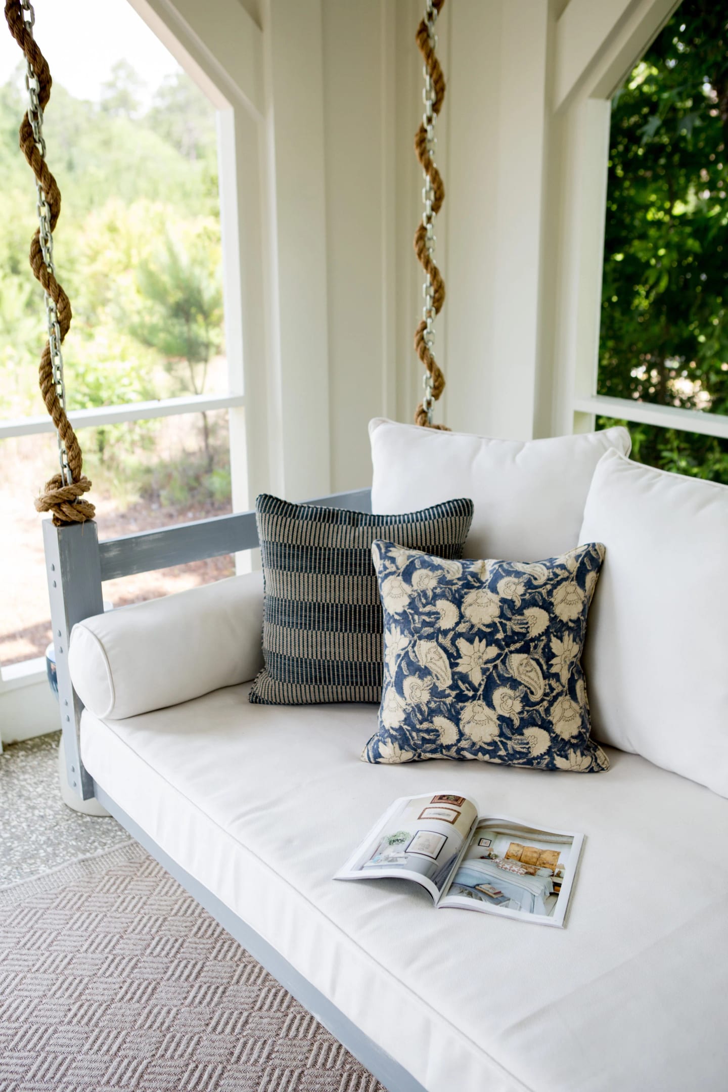 Porch swing detail, Duck Crossing Residence in Palmetto Bluff, South Carolina