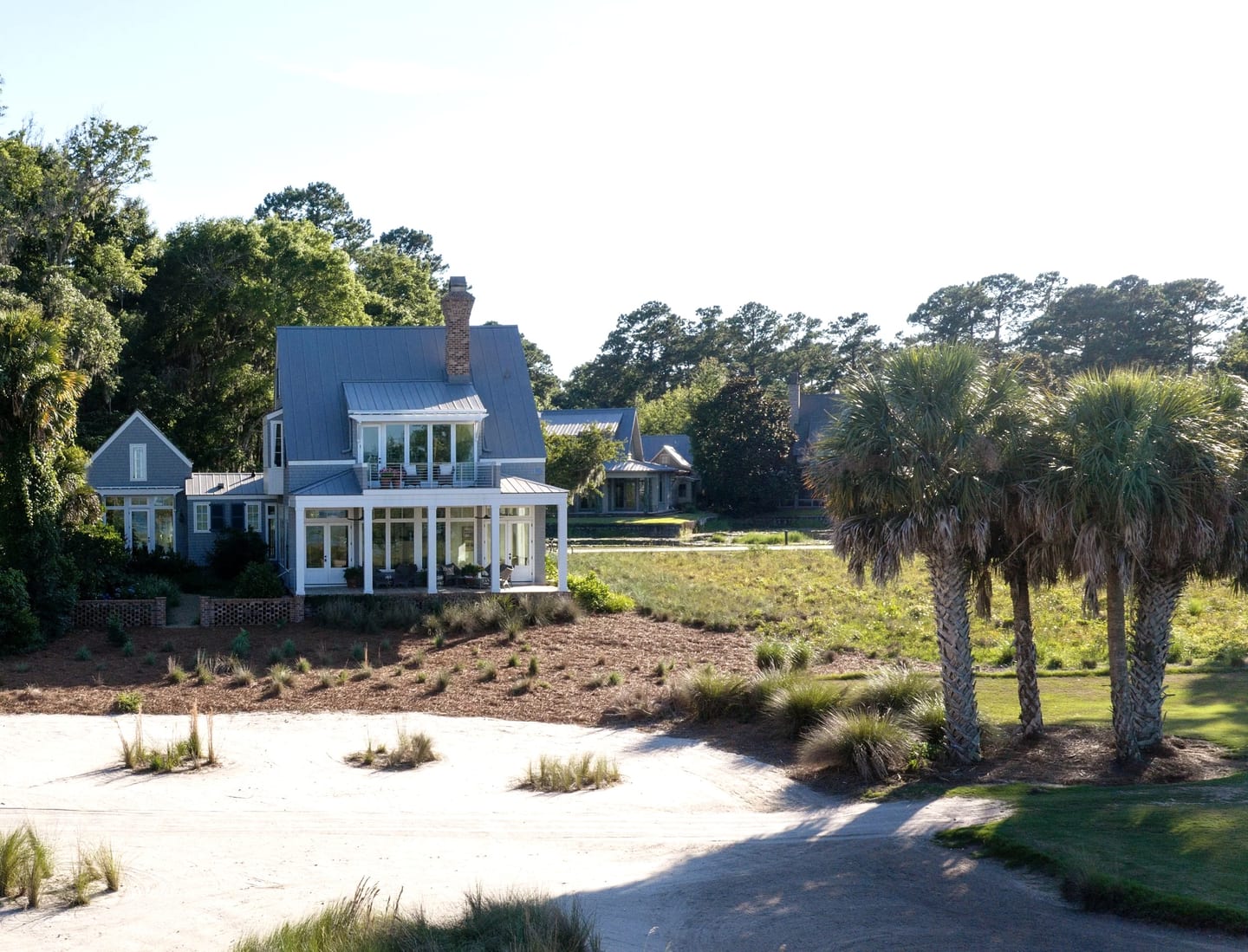 Exterior drive palmettos, Lowcountry Waterfront Home on Spring Island, South Carolina