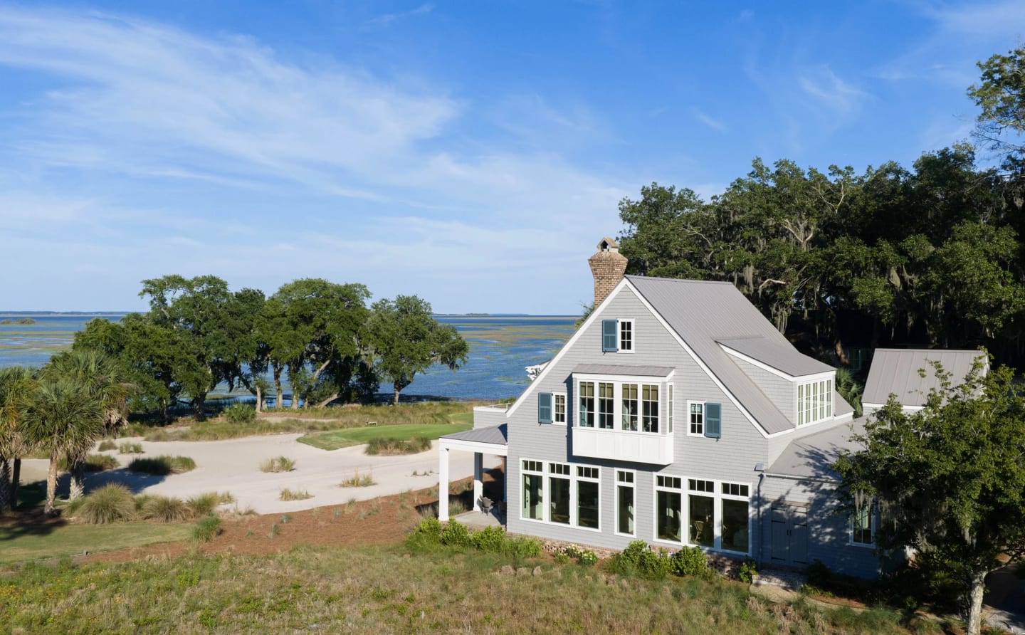 Exterior waterfront aerial, Lowcountry Waterfront Home on Spring Island, South Carolina