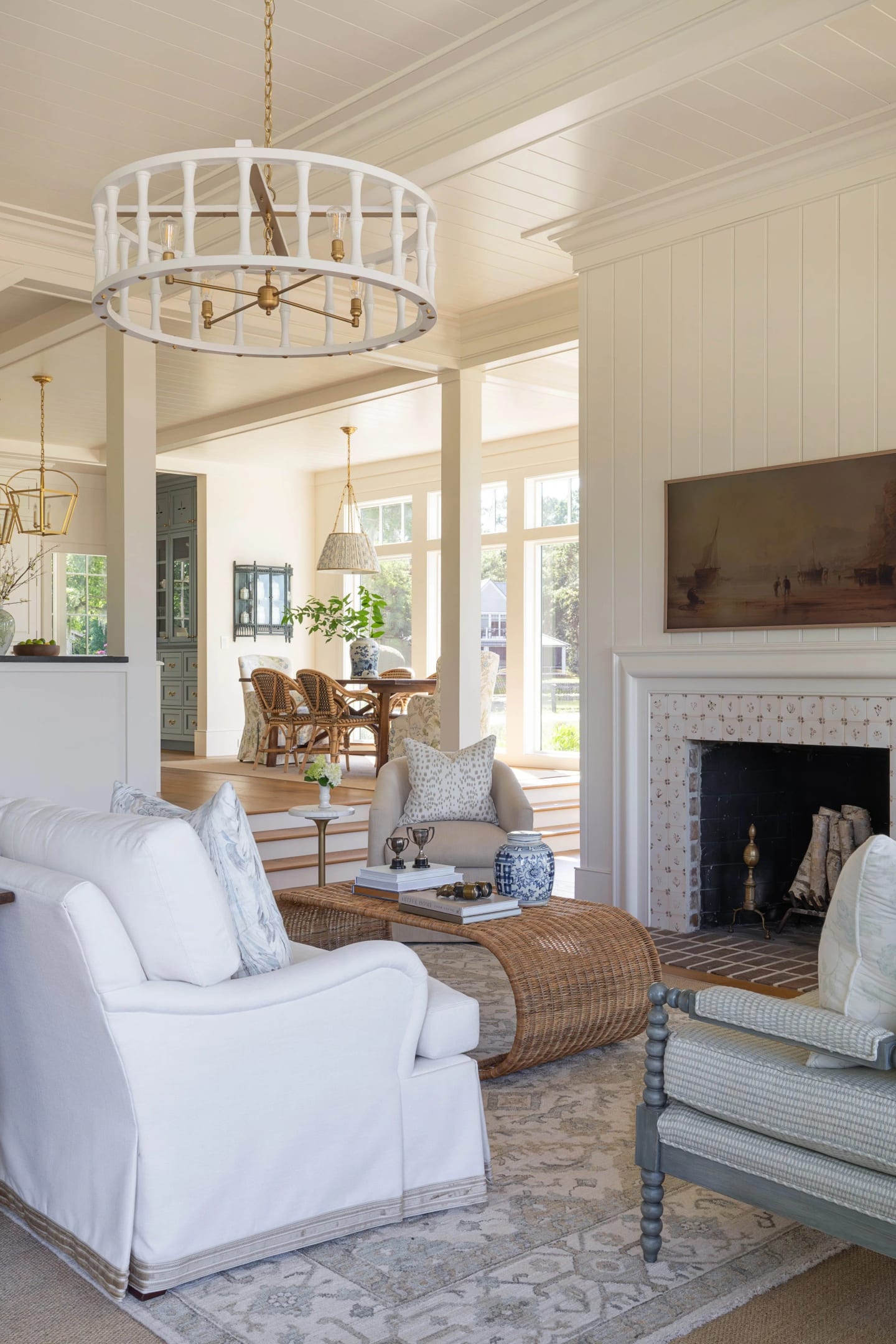 Living room fireplace, Lowcountry Waterfront Home on Spring Island, South Carolina