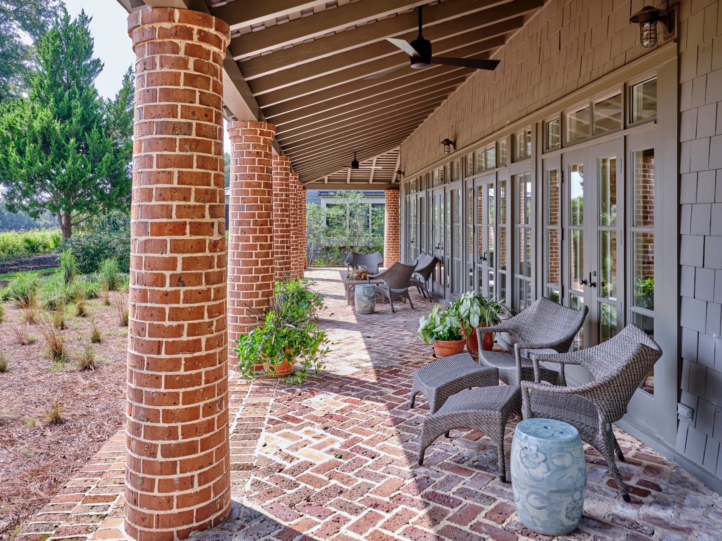 Porch brick columns, Old Tabby Links Cottage in Okatie, South Carolina
